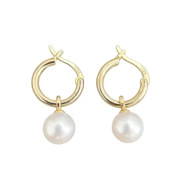 pearl gold hoop earrings yellow gold 8mm