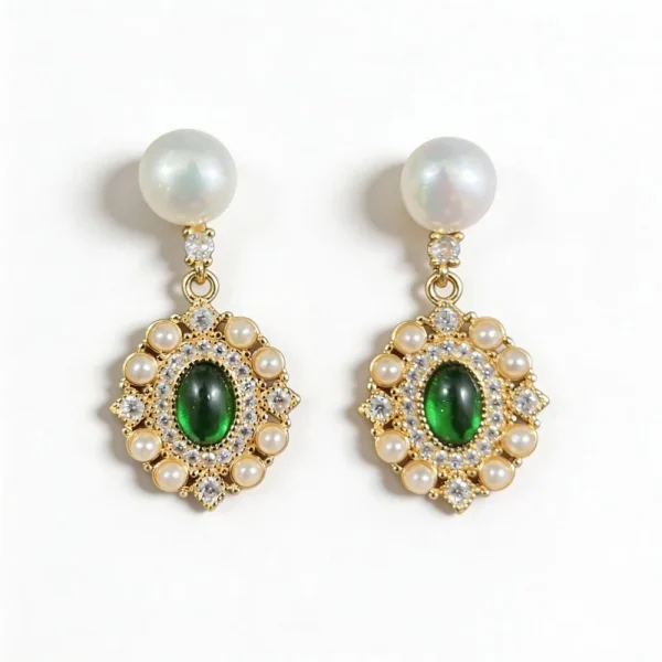 Wang Jewelry french renaissance style earrings with pearls in 14k gold 2.7cm