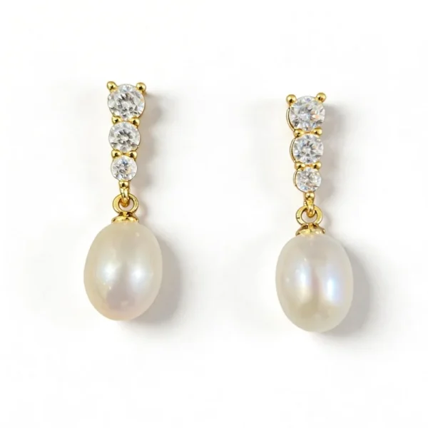 Wang Jewelry lab diamond earrings with pearls in 14k gold 2.5cm