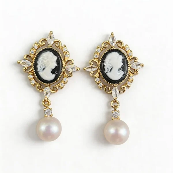 Wang Jewelry retro pearl earrings in 14k gold 3cm
