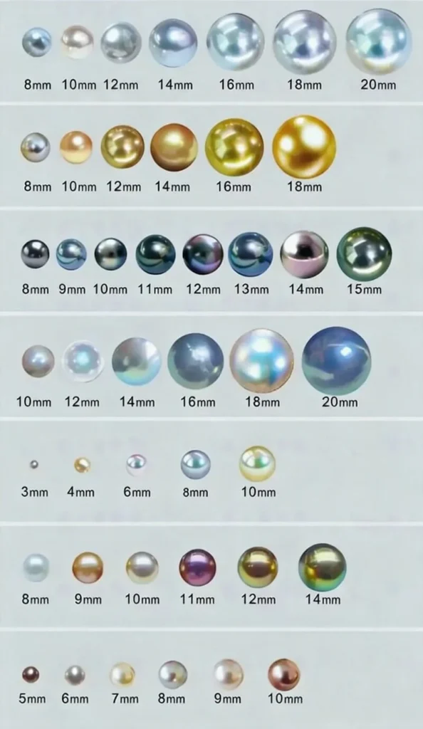 pearl size chart from Wang Jewelry