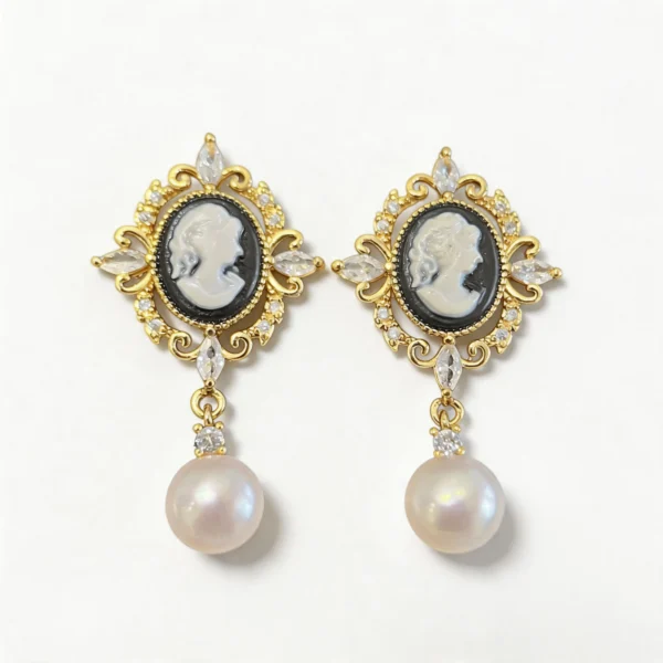 Wang Jewelry retro pearl earrings in 14k gold 3cm