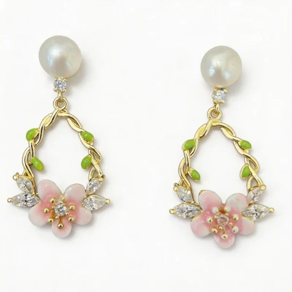 wang jewelry earrings with diamonds and pearls 3.5cm 14k gold pink