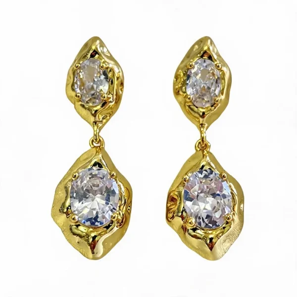 Wang Jewelry rhinestone dangle earrings 18k gold 4cm