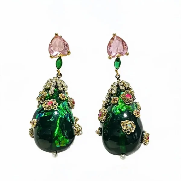 Wang Jewelry bridal drop earrings green 5cm