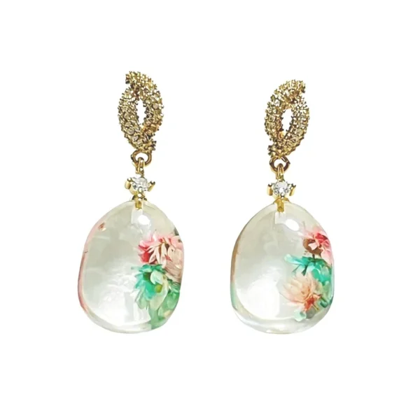 Wang Jewelry gold flower earrings pink 4cm