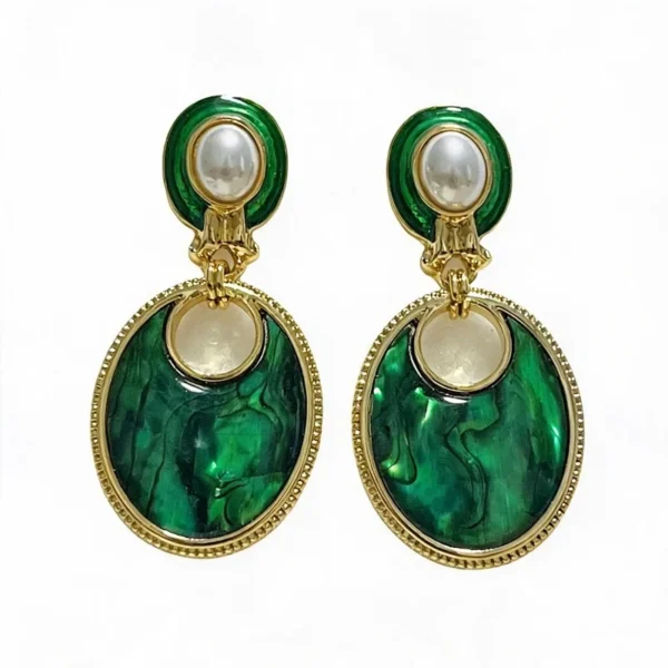 Wang Jewelry vintage earrings green 6.8cm