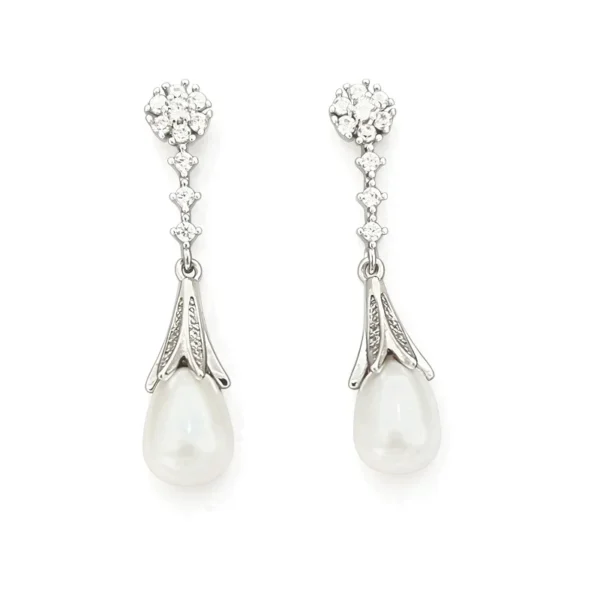 Wang Jewelry silver pearl drop earrings 3.5 cm silver