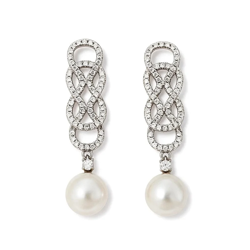 Unique Knot Sterling Silver Earrings with Pearl Drops for Women