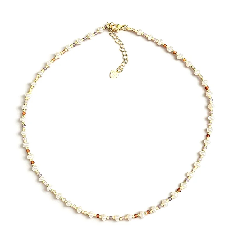 Sterling Silver Freshwater Pearl and Colored Gemstone Necklace for Women